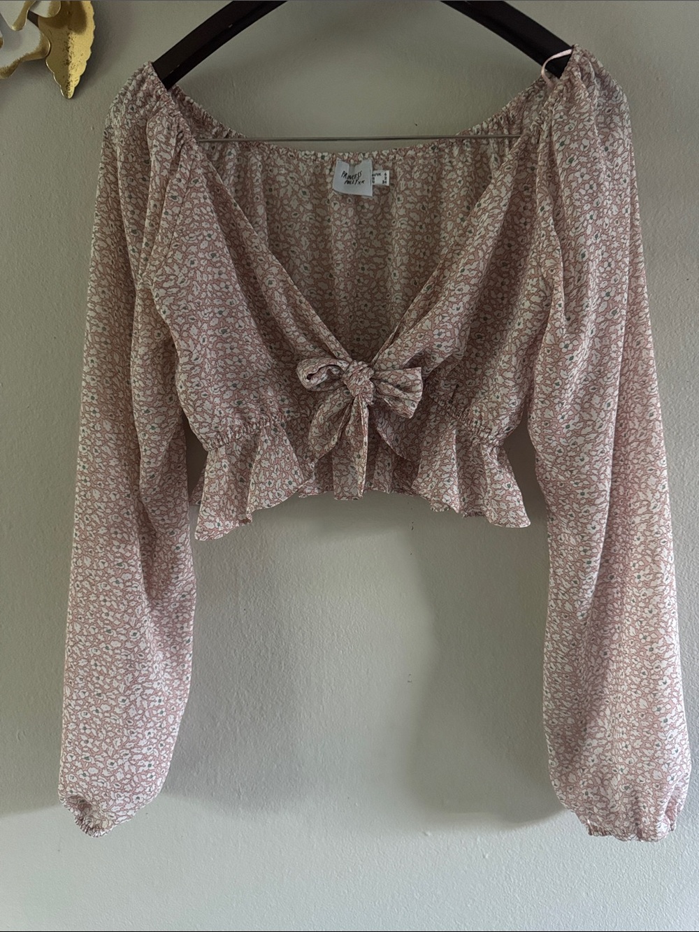 Princess Polly Blush Floral Tie-Front Crop Blouse